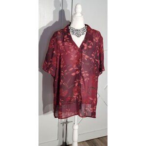 WORTHINGTON FLORAL BLOUSE COLOR PURPLE SHORT SLEEVE POLYESTER SIZE 22W (2X)